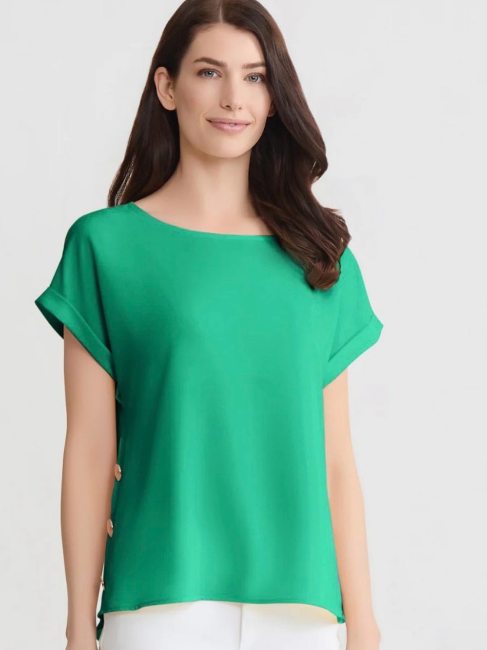 Jones New York Emerald Green Short-Sleeve Boatneck Blouse